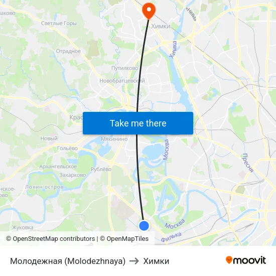 Молодежная (Molodezhnaya) to Химки map
