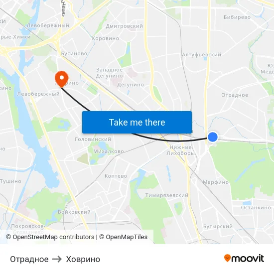 Отрадное to Ховрино map