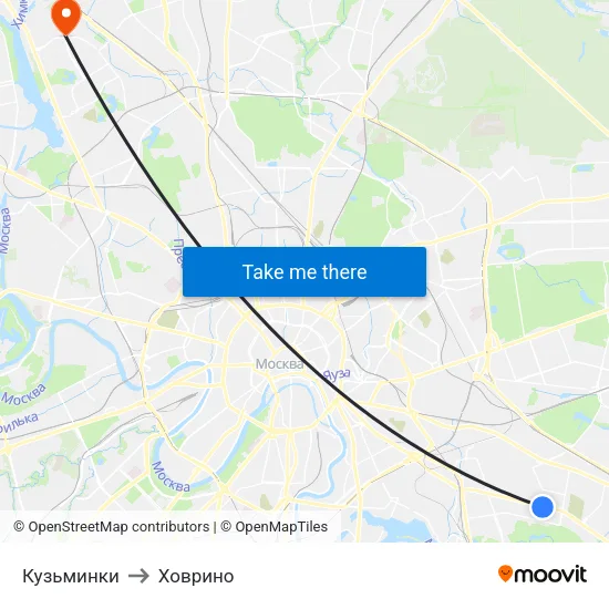 Кузьминки to Ховрино map