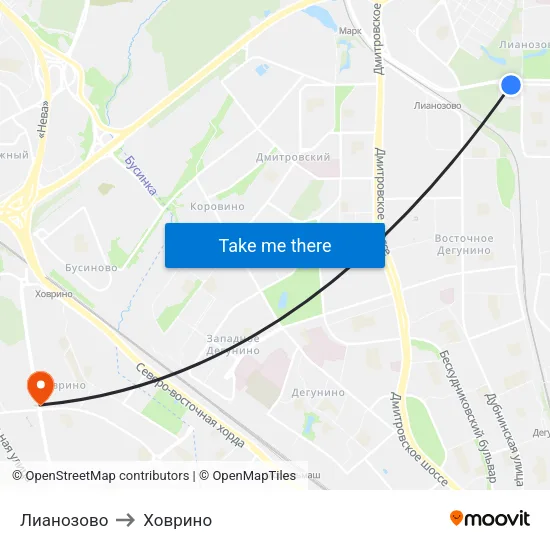 Лианозово to Ховрино map