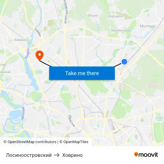 Лосиноостровский to Ховрино map