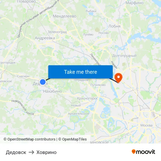 Дедовск to Ховрино map