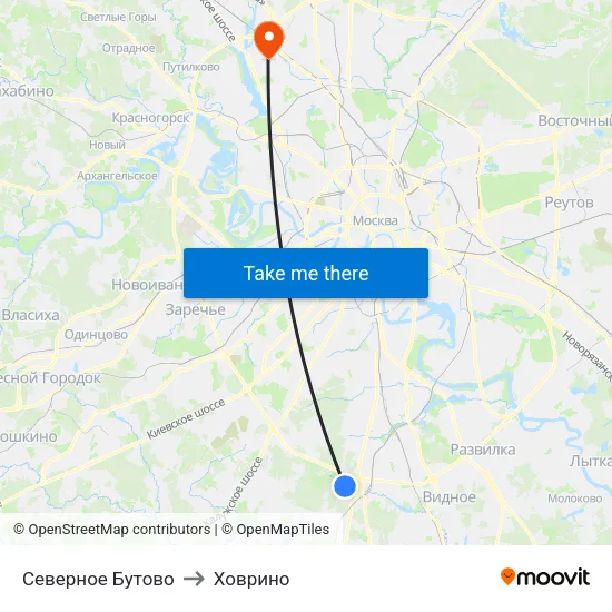 Северное Бутово to Ховрино map