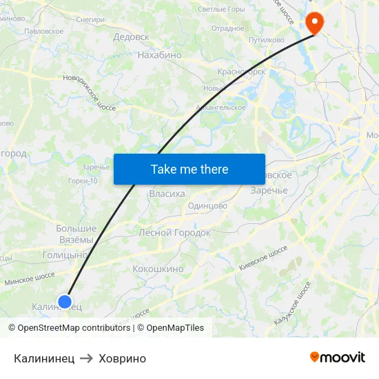 Калининец to Ховрино map