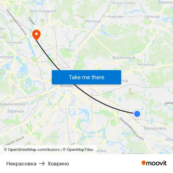 Некрасовка to Ховрино map