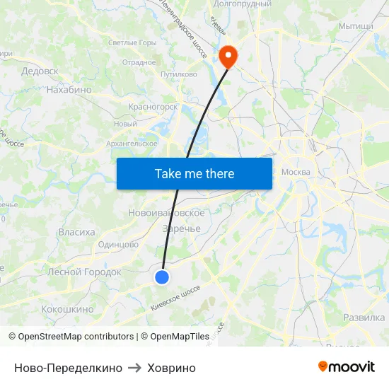 Ново-Переделкино to Ховрино map
