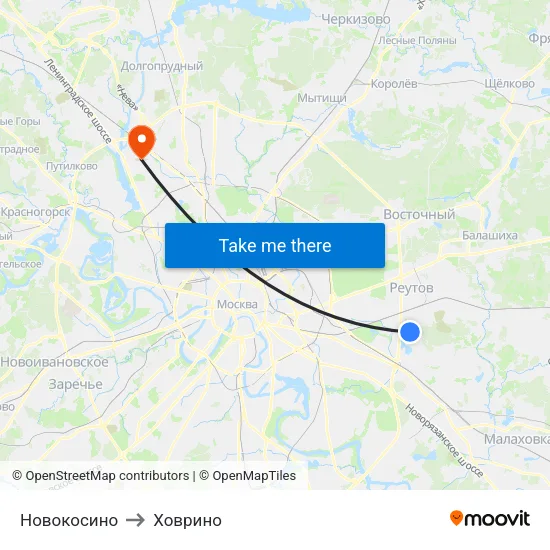 Новокосино to Ховрино map