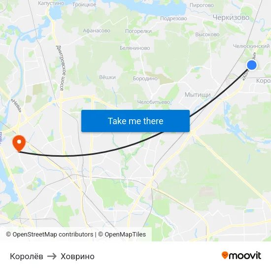 Королёв to Ховрино map