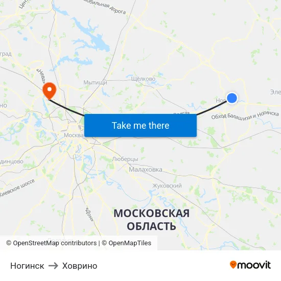 Ногинск to Ховрино map