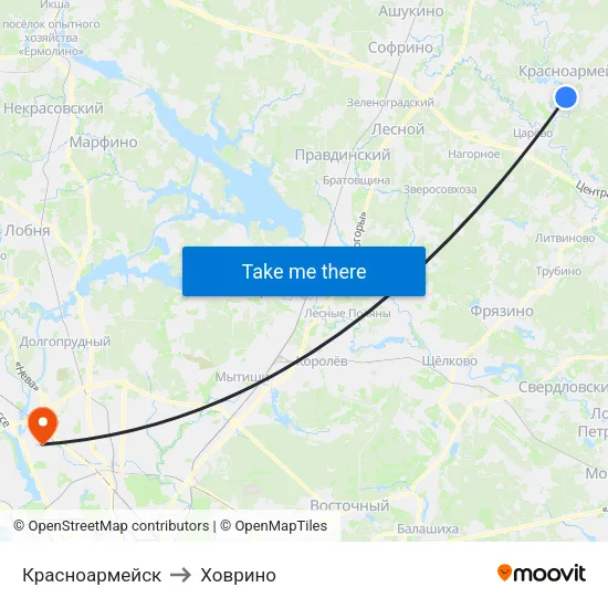Красноармейск to Ховрино map