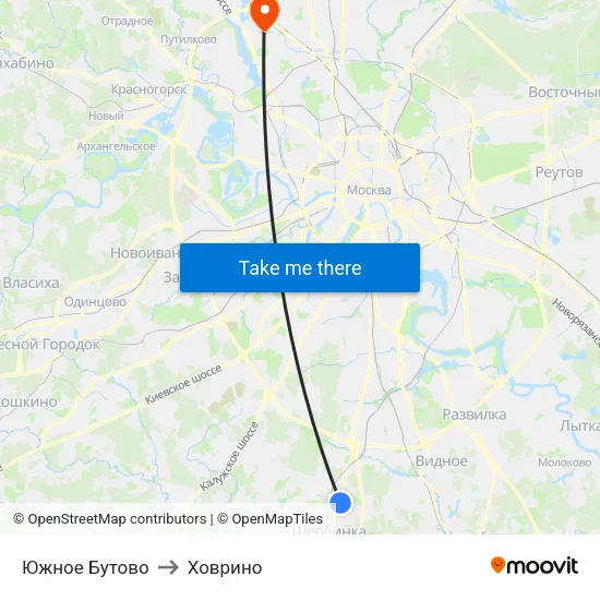 Южное Бутово to Ховрино map