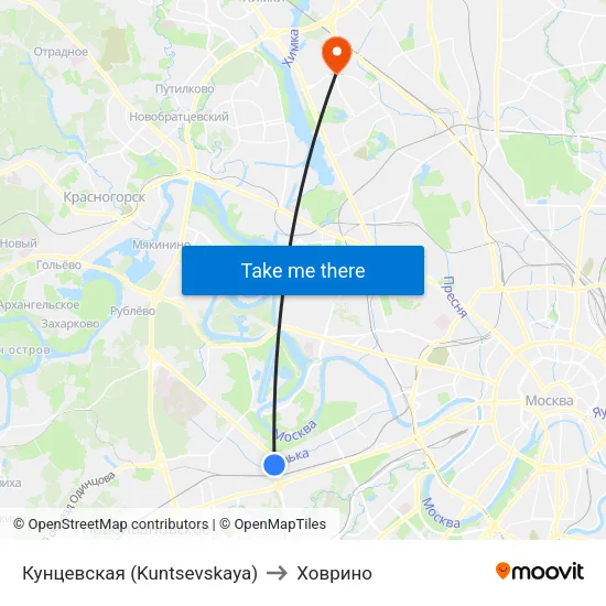 Кунцевская (Kuntsevskaya) to Ховрино map