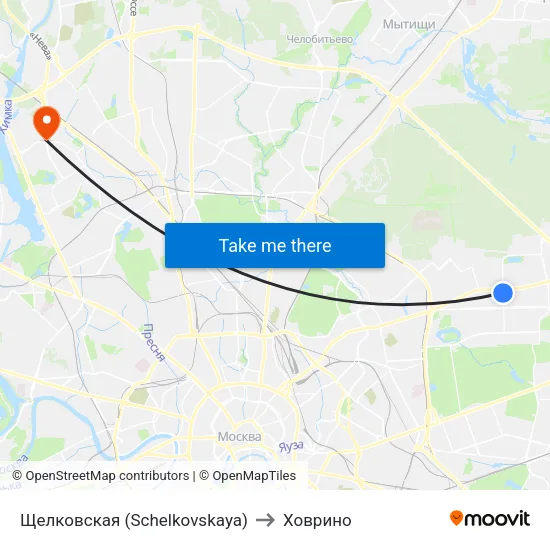 Щелковская (Schelkovskaya) to Ховрино map