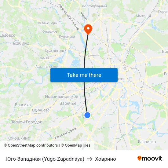 Юго-Западная (Yugo-Zapadnaya) to Ховрино map