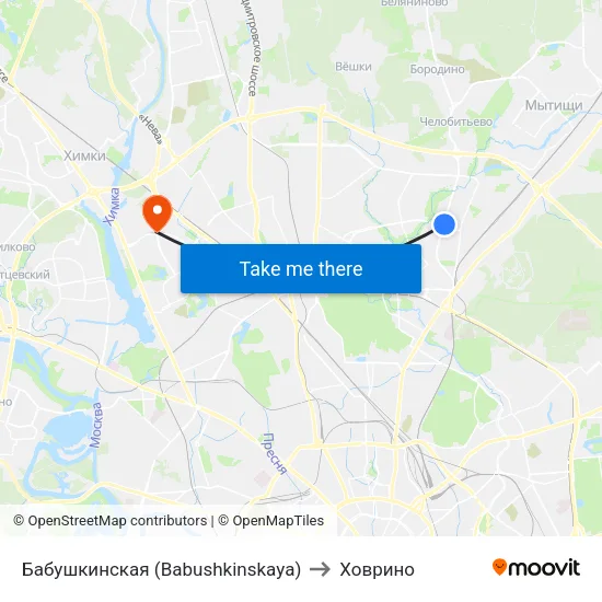Бабушкинская (Babushkinskaya) to Ховрино map