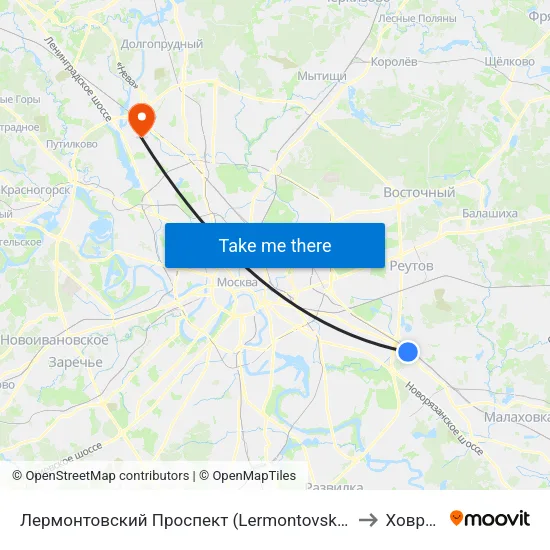 Лермонтовский Проспект (Lermontovsky Prospekt) to Ховрино map