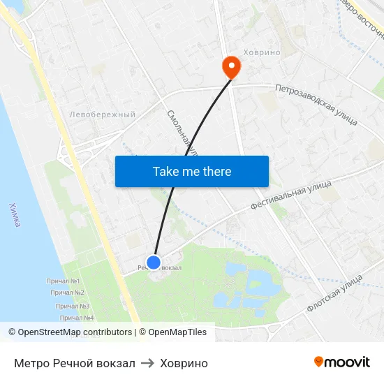 Метро Речной вокзал to Ховрино map