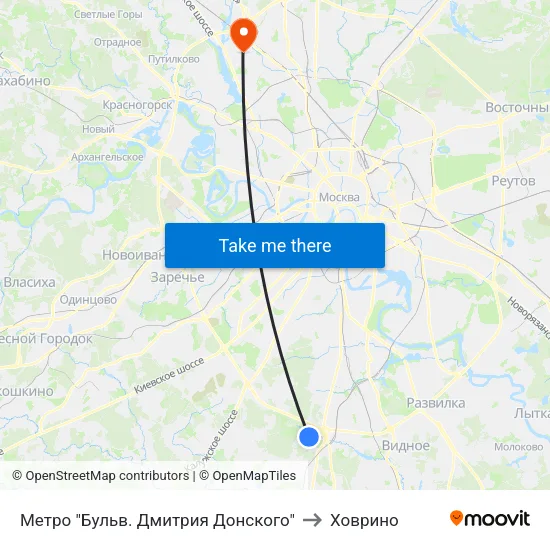 Метро "Бульв. Дмитрия Донского" to Ховрино map