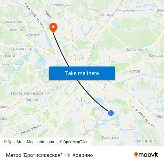 Метро "Братиславская" to Ховрино map