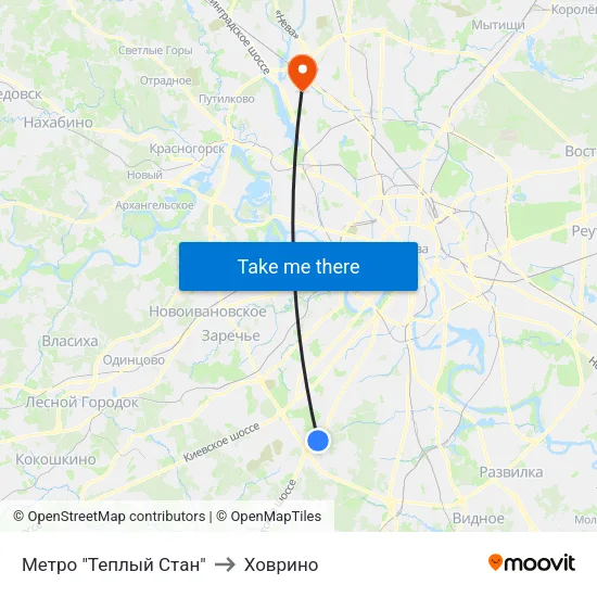 Метро "Теплый Стан" to Ховрино map