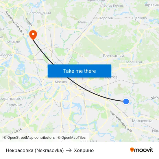 Некрасовка (Nekrasovka) to Ховрино map