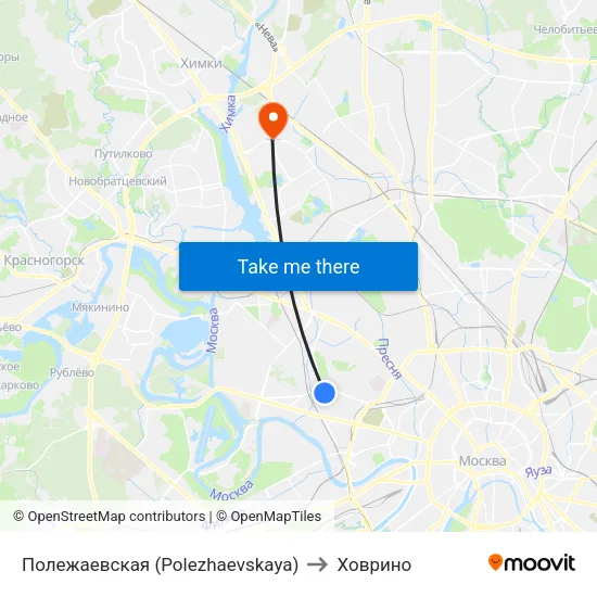 Полежаевская (Polezhaevskaya) to Ховрино map