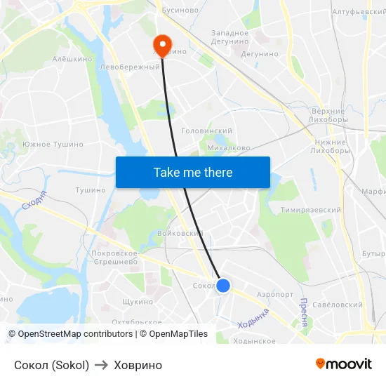 Сокол (Sokol) to Ховрино map