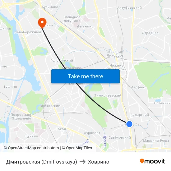 Дмитровская (Dmitrovskaya) to Ховрино map