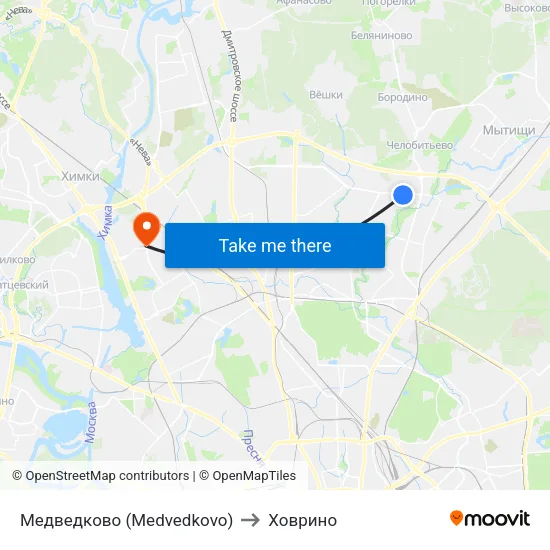 Медведково (Medvedkovo) to Ховрино map