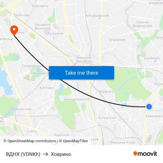 ВДНХ (VDNKh) to Ховрино map