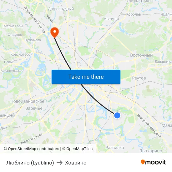 Люблино (Lyublino) to Ховрино map