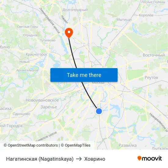 Нагатинская (Nagatinskaya) to Ховрино map