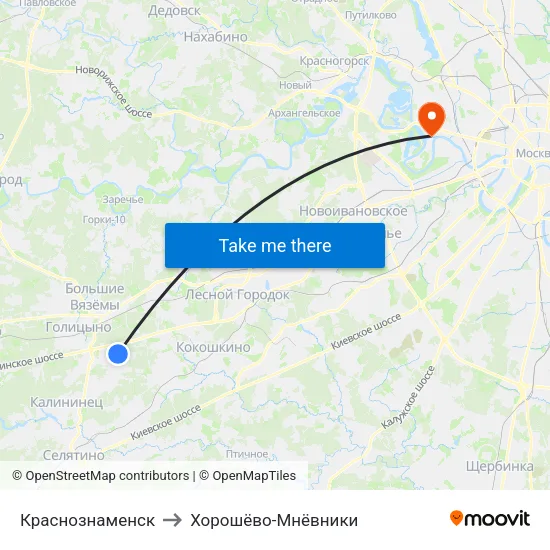 Краснознаменск to Хорошёво-Мнёвники map