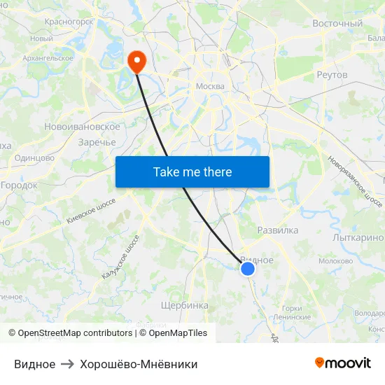 Видное to Хорошёво-Мнёвники map