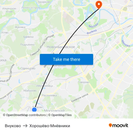 Внуково to Хорошёво-Мнёвники map