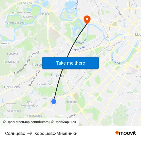 Солнцево to Хорошёво-Мнёвники map