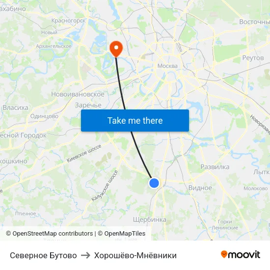 Северное Бутово to Хорошёво-Мнёвники map