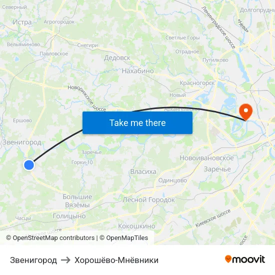 Звенигород to Хорошёво-Мнёвники map