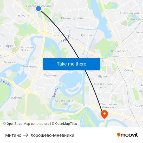 Митино to Хорошёво-Мнёвники map