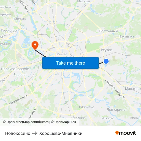 Новокосино to Хорошёво-Мнёвники map
