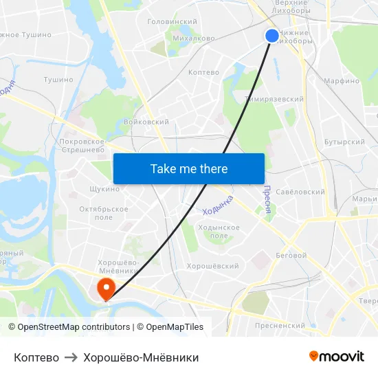 Коптево to Хорошёво-Мнёвники map