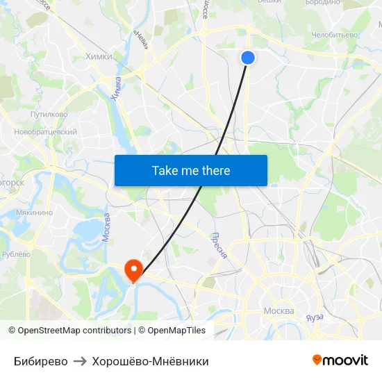 Бибирево to Хорошёво-Мнёвники map