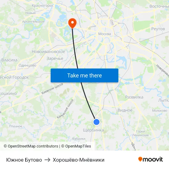 Южное Бутово to Хорошёво-Мнёвники map