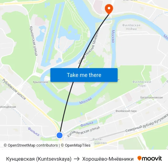 Кунцевская (Kuntsevskaya) to Хорошёво-Мнёвники map