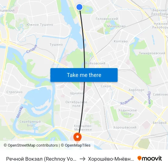 Речной Вокзал (Rechnoy Vokzal) to Хорошёво-Мнёвники map