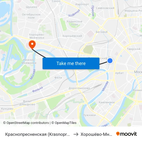 Краснопресненская (Krasnopresnenskaya) to Хорошёво-Мнёвники map