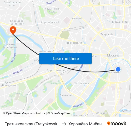 Третьяковская (Tretyakovskaya) to Хорошёво-Мнёвники map