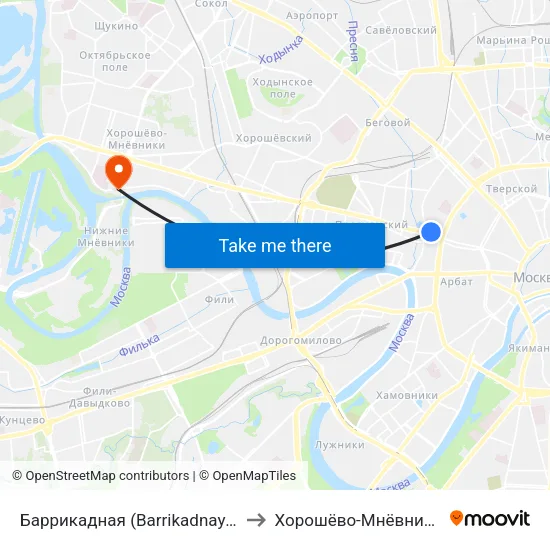 Баррикадная (Barrikadnaya) to Хорошёво-Мнёвники map