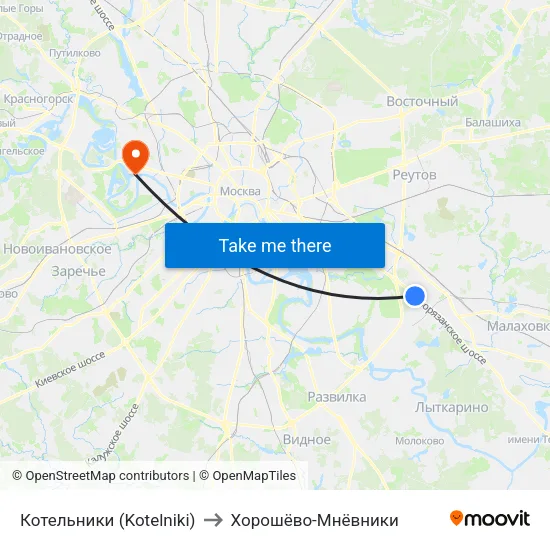 Котельники (Kotelniki) to Хорошёво-Мнёвники map