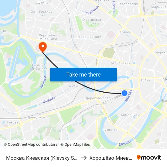 Москва Киевская (Kievsky Station) to Хорошёво-Мнёвники map